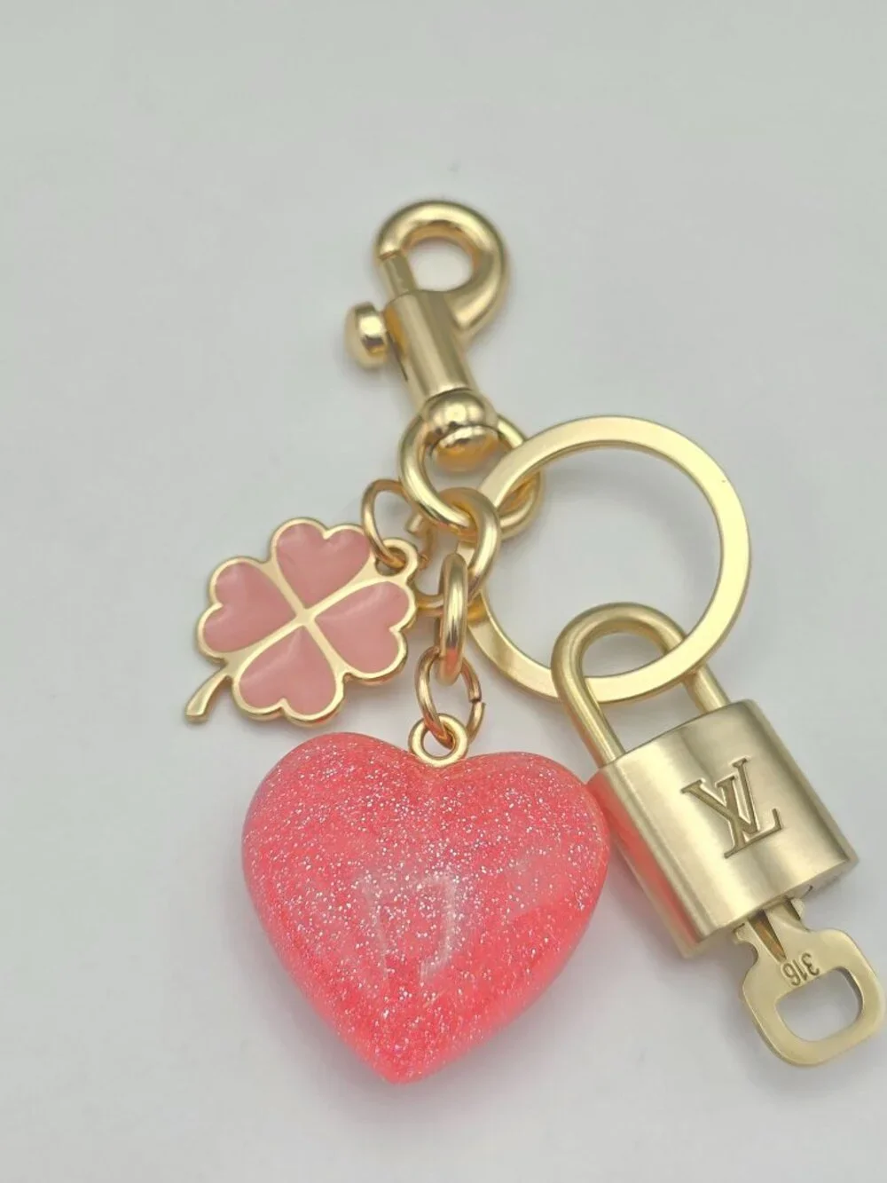 Authentic Louis Vuitton Gold Lock & Key ✨ Unbranded Heart Bag Charm Keychain